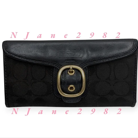 Vintage Coach Bleecker Black Signature Jacquard Canvas & Leather Buckle Wallet - Picture 3 of 16